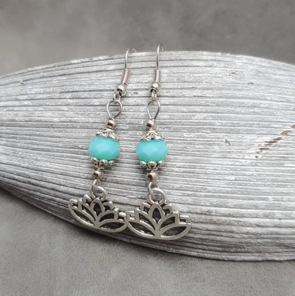 Ohrhänger, Reiki, Lotos, Lotus, Blüte, Mint, silberfarbig