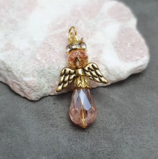 Anhänger Perlenengel, Kristallglas, Rosa, Antik goldfarbig, Liebe, Optimismus
