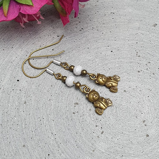 Vintage Ohrhänger, Bärchen, Shabby, Grau