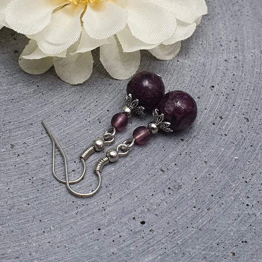 Ohrringe Chinasugilith, Böhmische Glasperlen, silber