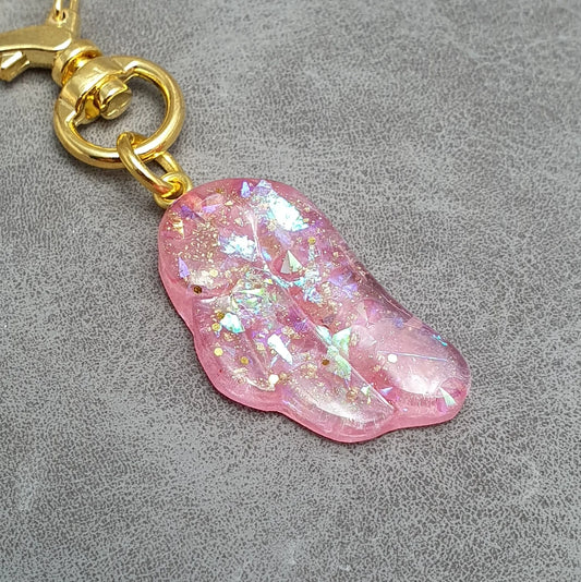 Taschenbaumler, Schlüsselanhänger, Engelsflügel Pink, Vergoldeter Herzkarabiner