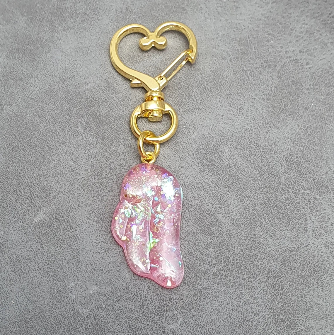 Taschenbaumler, Schlüsselanhänger, Engelsflügel Pink, Vergoldeter Herzkarabiner