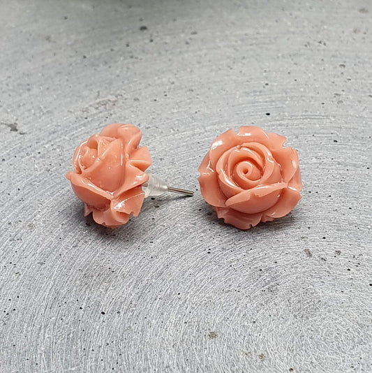 Ohrstecker, Röschen, Vintage Rosa, 15mm, Lachsfarben, Blumen, Resin
