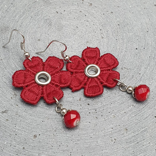 Ohrhänger Blume, Stoff, Rot