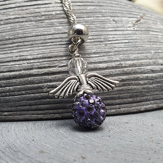 Kette, Anhänger Engel Shamballa Lila Strass