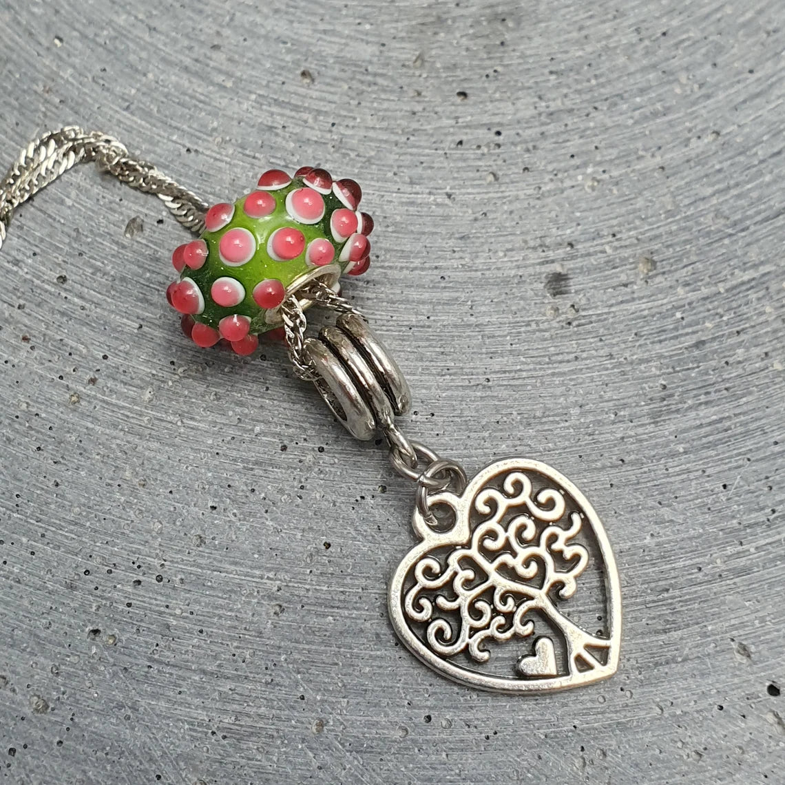 Kette mit Anhänger Modulperle & Baum des Lebens im Herz