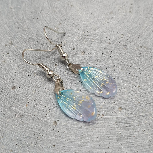 Ohrringe, Ohrhänger, Zartes Blatt, Blau/Lila