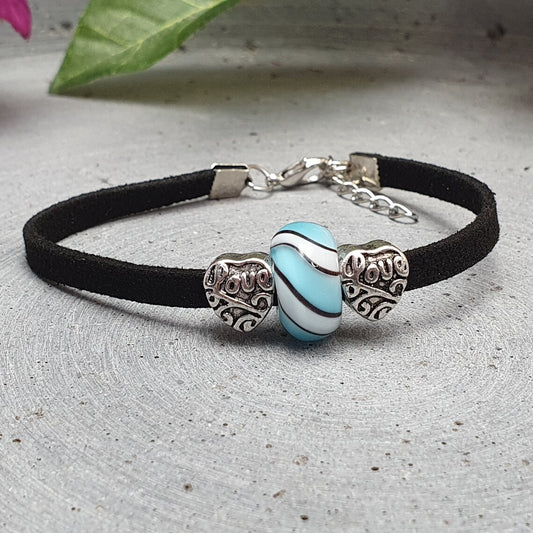 Armband, Velour, Schwarz mit Modulperle