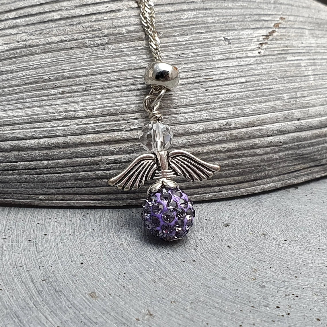 Kette, Anhänger Engel Shamballa Lila Strass