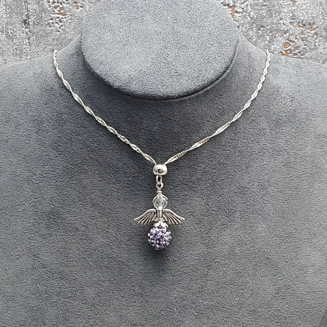Kette, Anhänger Engel Shamballa Lila Strass