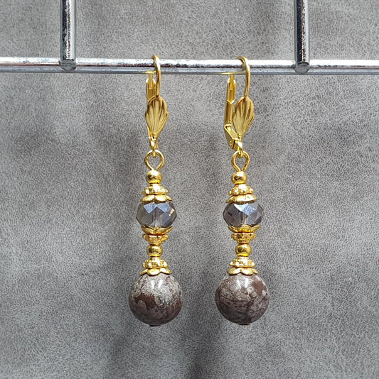 Vergoldete Ohrhänger mit Jaspis & Kristallglas