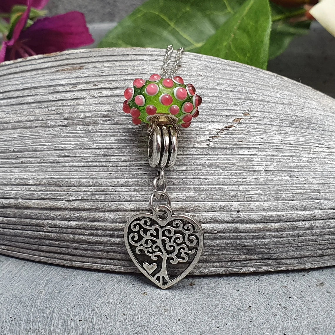 Kette mit Anhänger Modulperle & Baum des Lebens im Herz