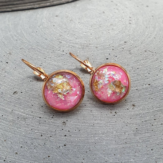 Ohrhänger, Brisur, Messing rosegold vergoldet, Cabochon rosa