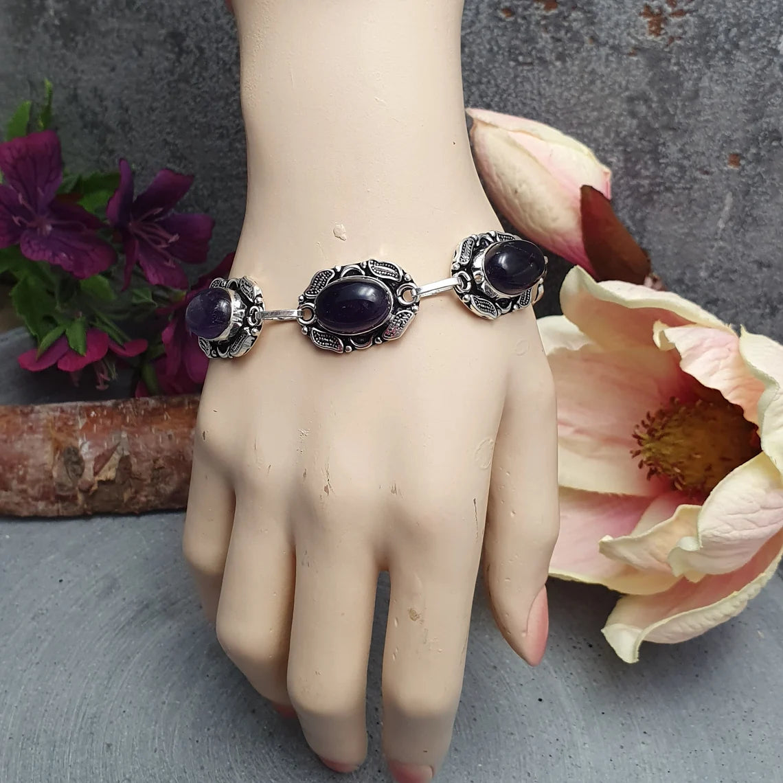 Armband, .925 Sterling Silber, mit Amethyst, 18cm+