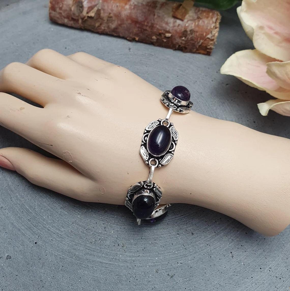 Armband, .925 Sterling Silber, mit Amethyst, 18cm+