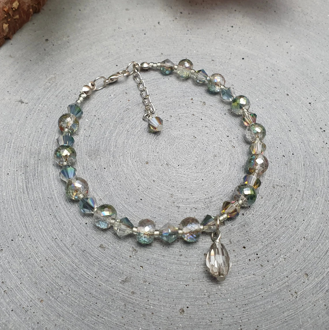 Armband, Kristallglas, Grau AB, 22cm+