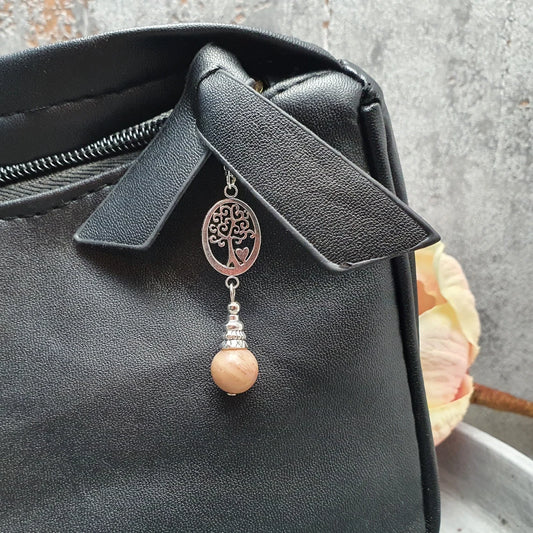 Taschenbaumler, Jaspis, Lebensbaum, Baum, Herz, mit Karabiner, Schlüssel, Yoga, Reiki