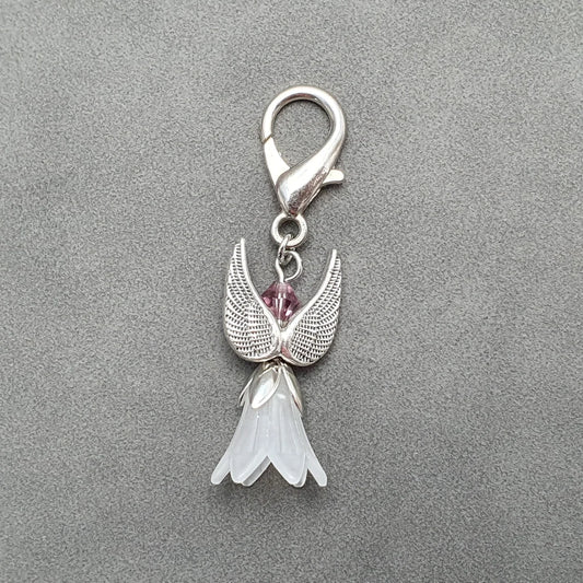 Taschenbaumler, Engel, Blüte, Swarovski, mit Karabiner, Schlüssel, Liebe, Schutz, Schutzengel