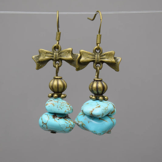 Ohrhänger, Vintagelook, Türkis, Nuggets, Schleife