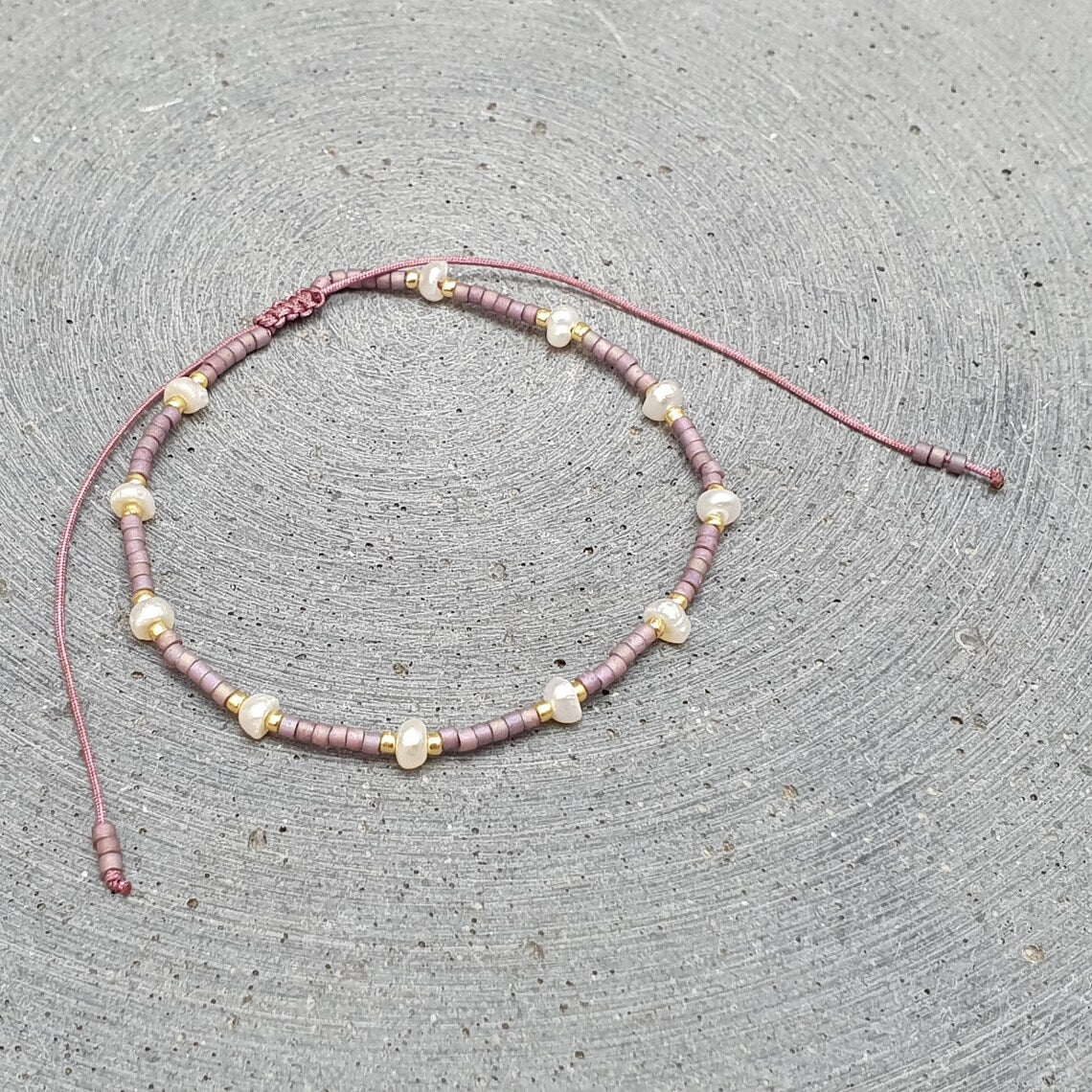 Armband, Lavendel, Süßwasserperlen, Delicas, Größenverstellbar