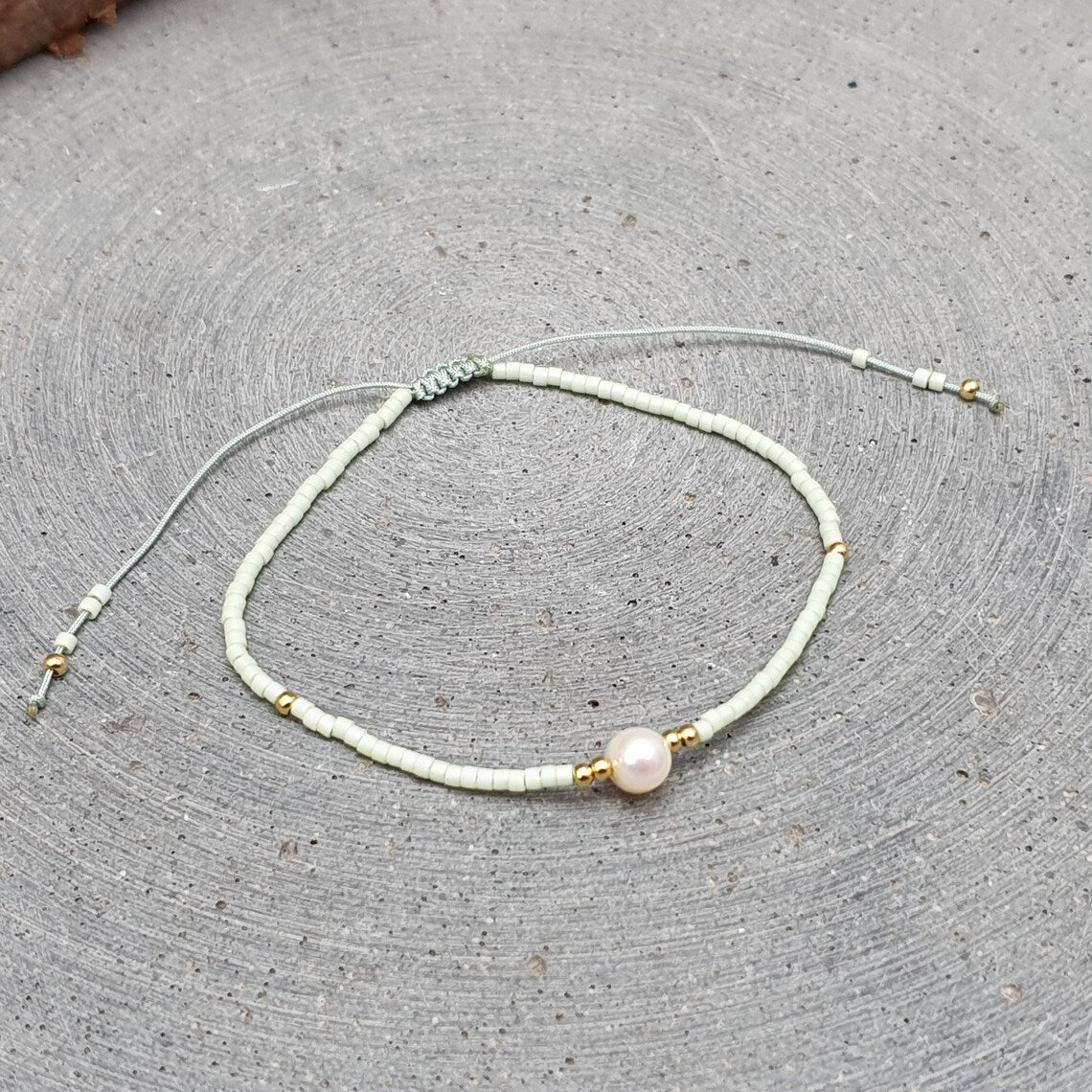 Armband, Mint, Süßwasserperle, Delicas, Größenverstellbar