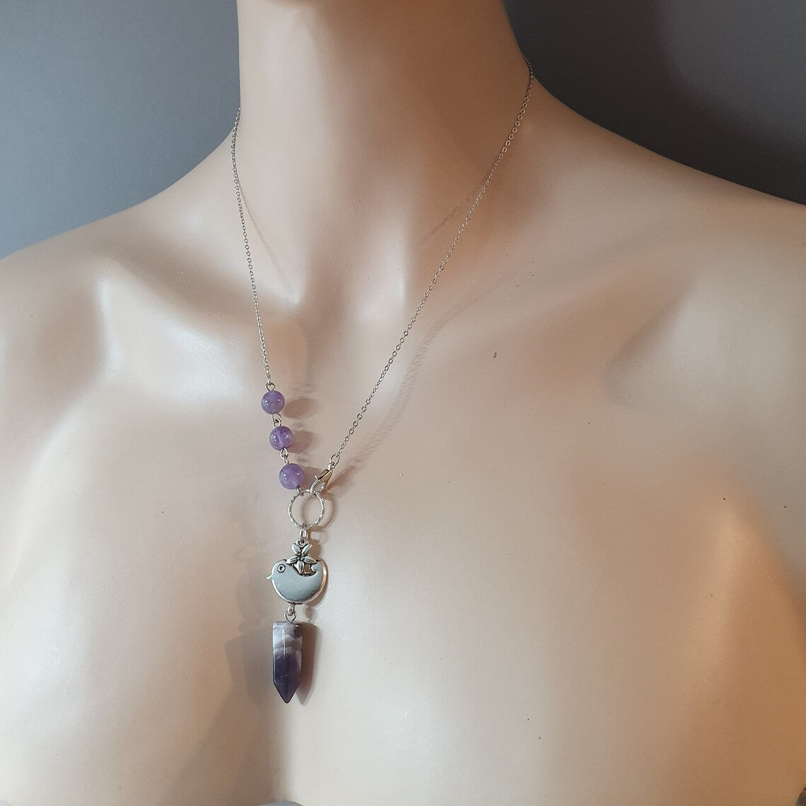 Kette mit Pendel, Objektivität, Pendulum, Amethyst, Vogel