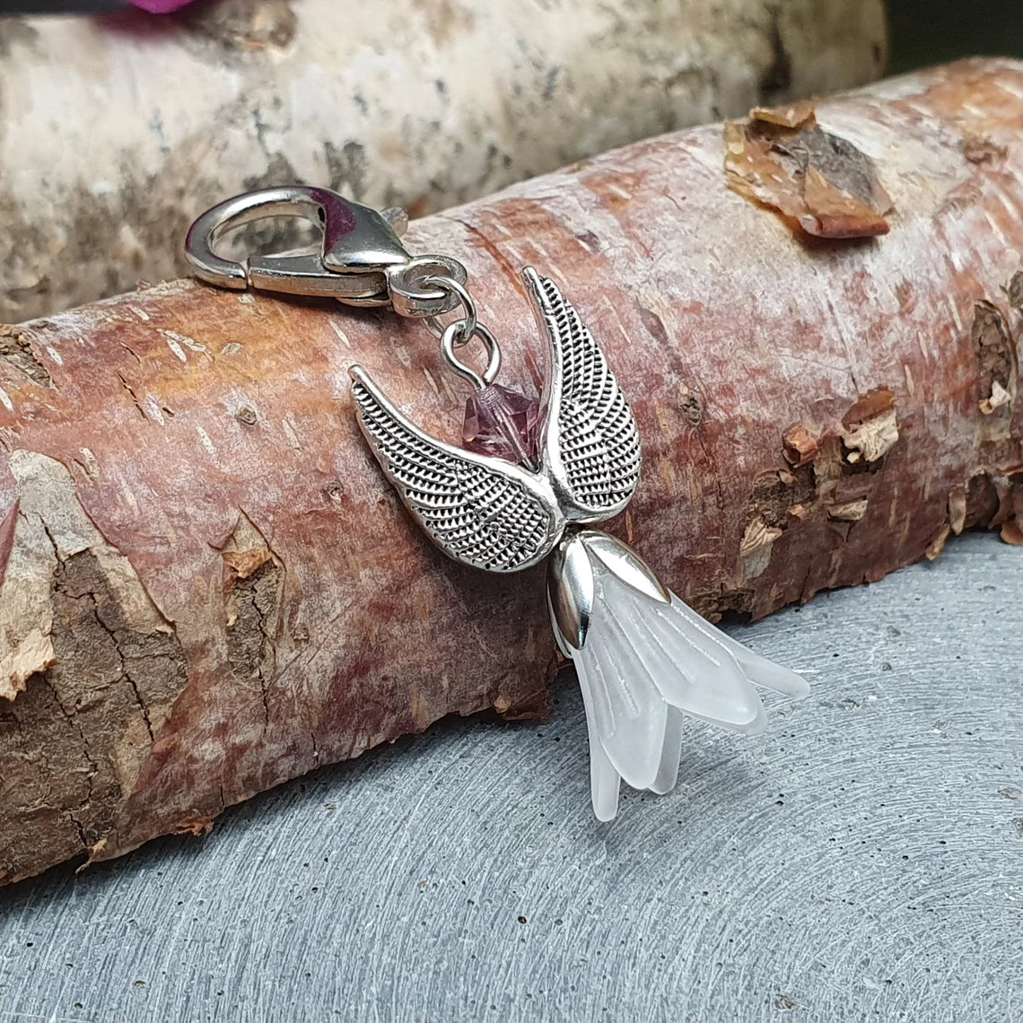 Taschenbaumler, Engel, Blüte, Swarovski, mit Karabiner, Schlüssel, Liebe, Schutz, Schutzengel