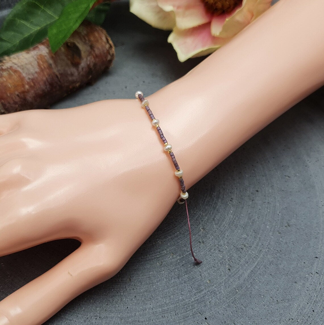 Armband, Lavendel, Süßwasserperlen, Delicas, Größenverstellbar