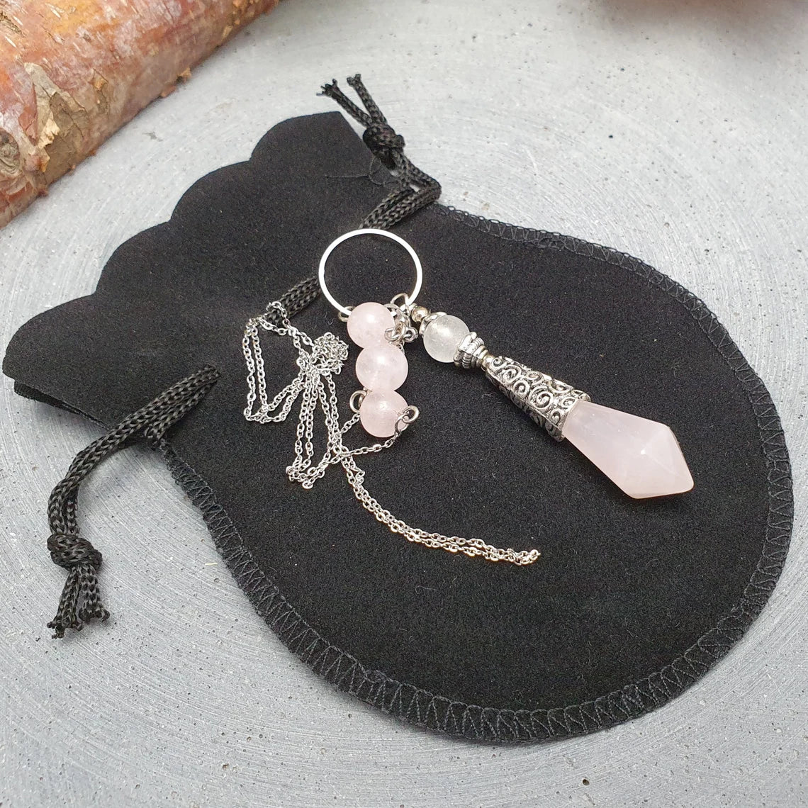 Pendel, Pendulum, Kette, Rosenquarz, Stier, Asmodel, Divination