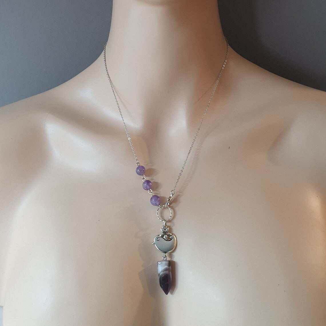 Kette mit Pendel, Objektivität, Pendulum, Amethyst, Vogel