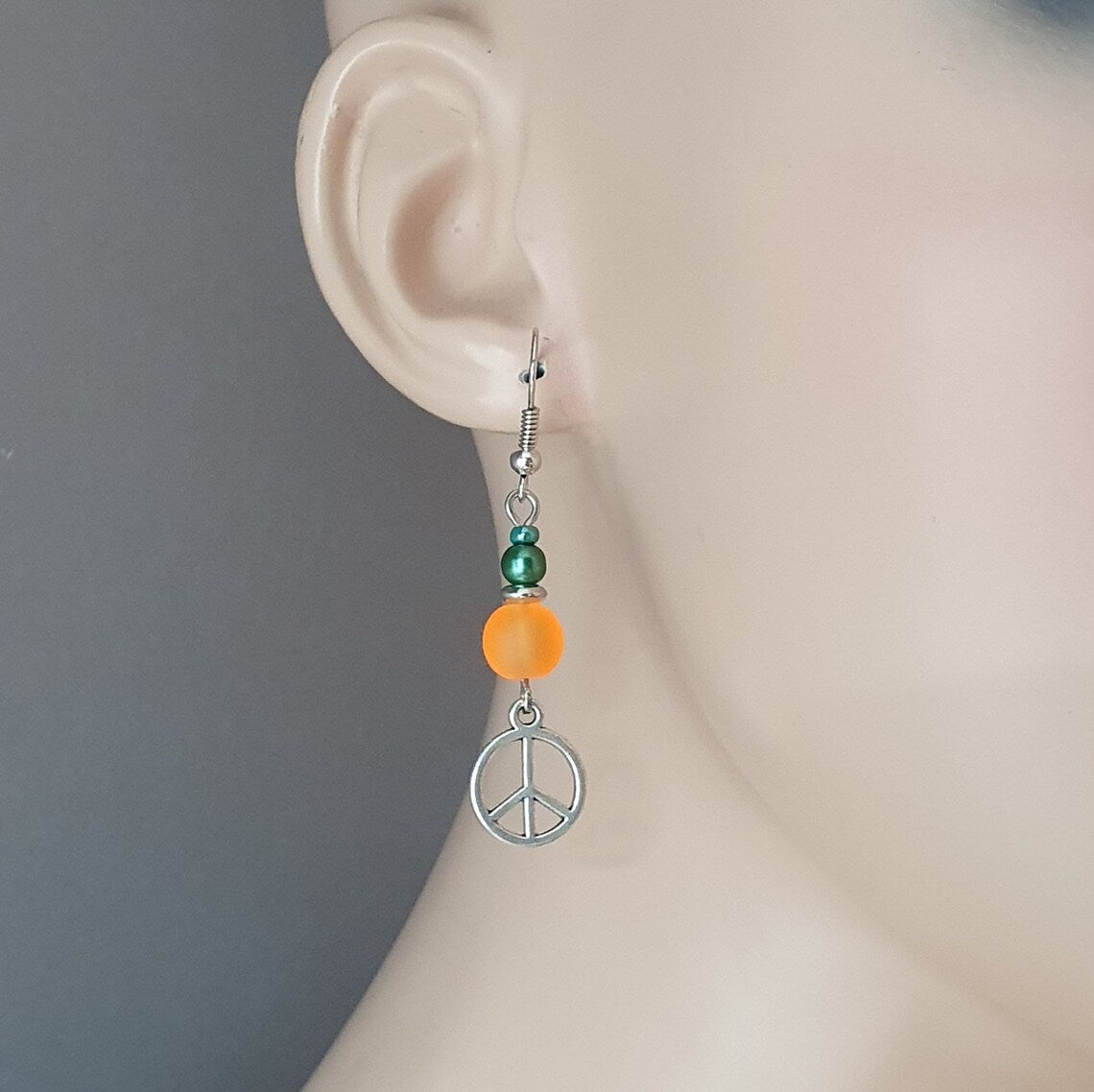 Ohrhänger, Hippie, Orange, Grün, Peace, Frieden, Silberfarbig