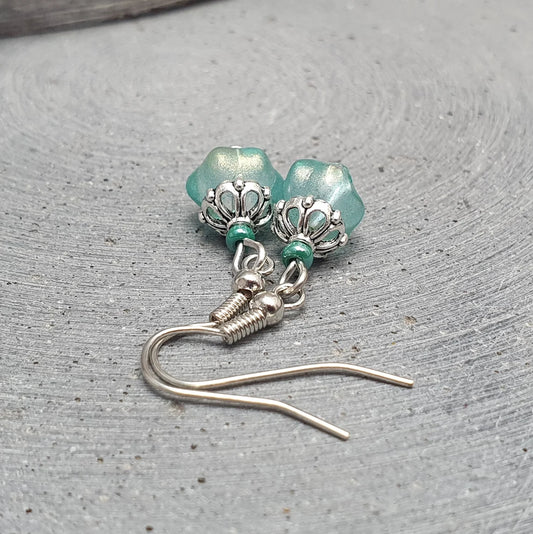 Ohrhänger, Pumpkin, Böhmische Glasperlen, Türkis, Silberfarbig
