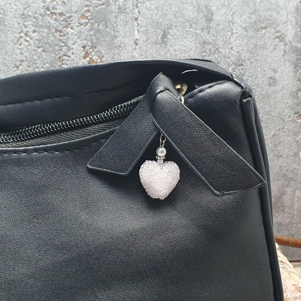 Taschenbaumler, Sugar Herz, zartrosa, mit Karabiner, Schlüssel
