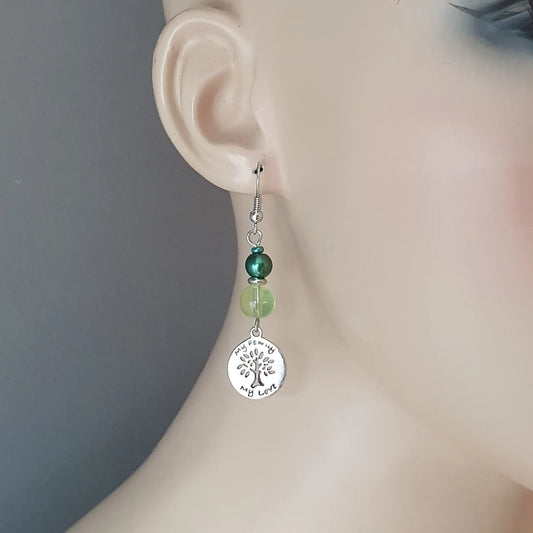 Ohrhänger, Natur, Baum, Glasperlen in Grüntonen, Silberfarbig