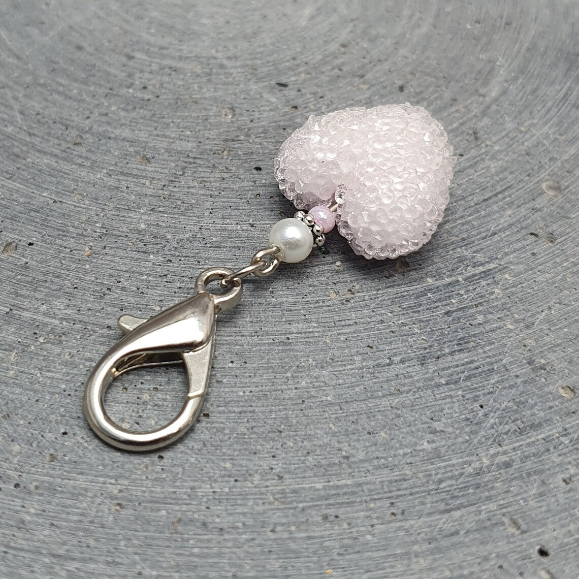 Taschenbaumler, Sugar Herz, zartrosa, mit Karabiner, Schlüssel