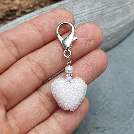 Taschenbaumler, Sugar Herz, zartrosa, mit Karabiner, Schlüssel