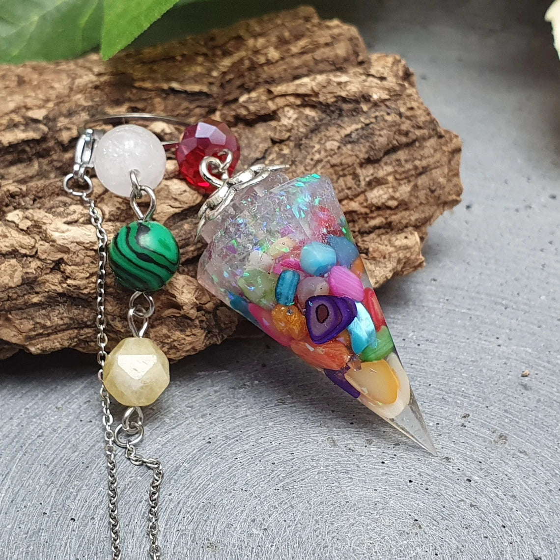 Pendel, Pendulum, Kette, Universal, Glas, Calcit, Malachit, Quarz