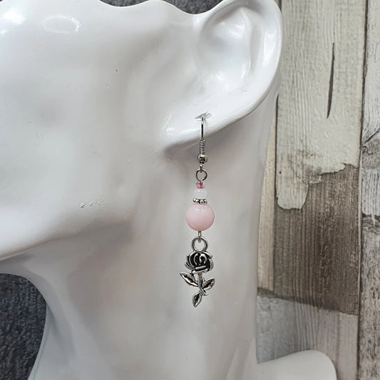 Ohrhänger, mit pinkem Andenopal & Rose, Preciosa Rocailles