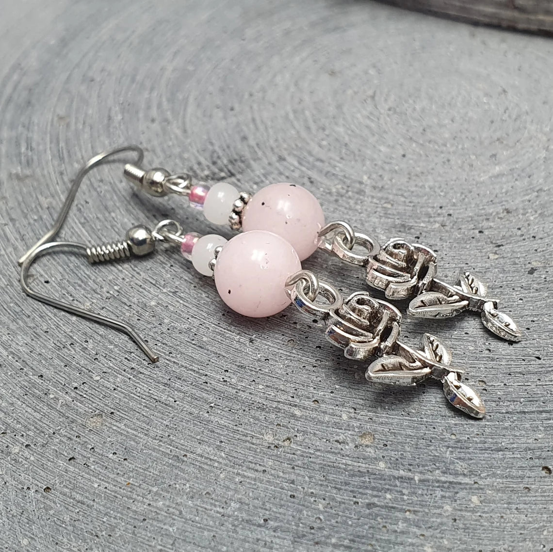 Ohrhänger, mit pinkem Andenopal & Rose, Preciosa Rocailles