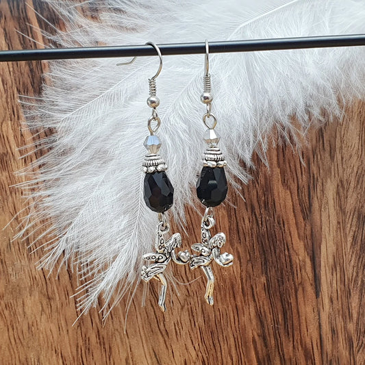 Ohrhänger, Elfe, mit schwarzen Kristallglasperlen