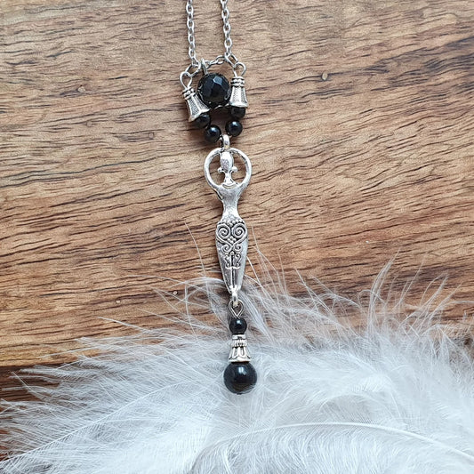 Edelstahlkette mit Anhänger Göttin, mit Onyxperlen