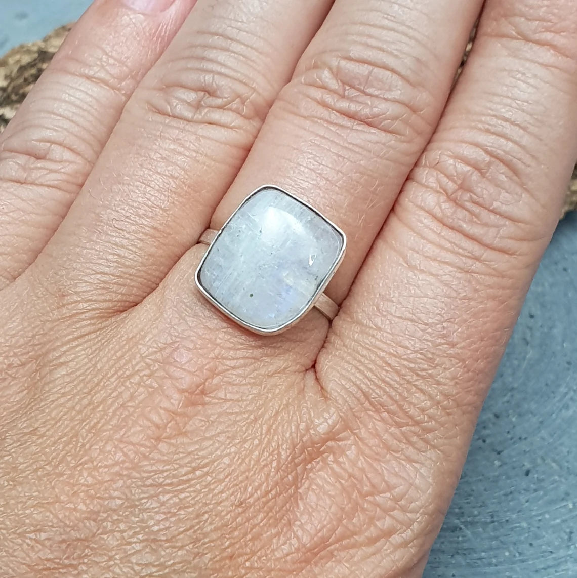 Ring, Regenbogen Mondstein, .925 Silber, Gr. 18 1/4 (57/US8)