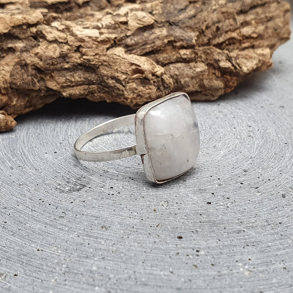 Ring, Regenbogen Mondstein, .925 Silber, Gr. 18 1/4 (57/US8)