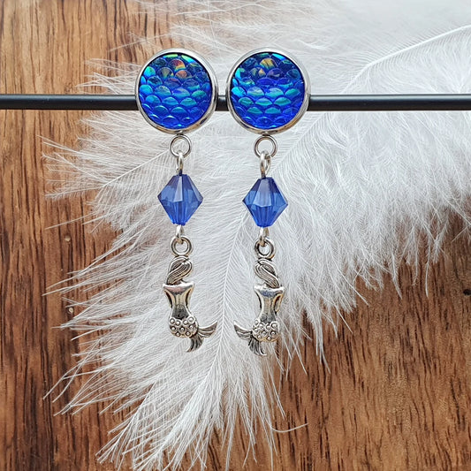 Entzückende Ohrhänger kleine Meerjungfrau, Blau, Silberfarbig, Ohrstecker Edelstahl