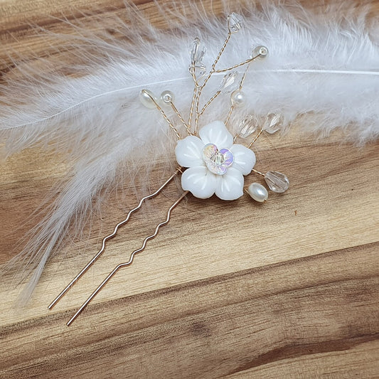 Haarstecker, Blumen, Weiß, Vergoldet, Hochzeit, Haarschmuck