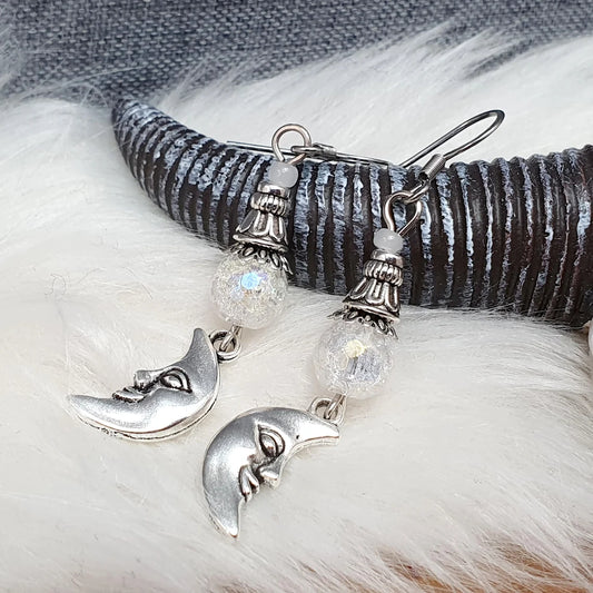 Ohrhänger, mystischer Mond mit Quarzperlen