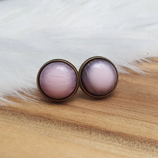 Ohrstecker, rosa Cabochon, antik Bronzefarbig