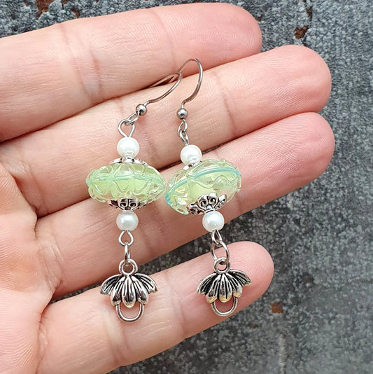 Ohrhänger, Lotusblüte, Indische Glasperlen