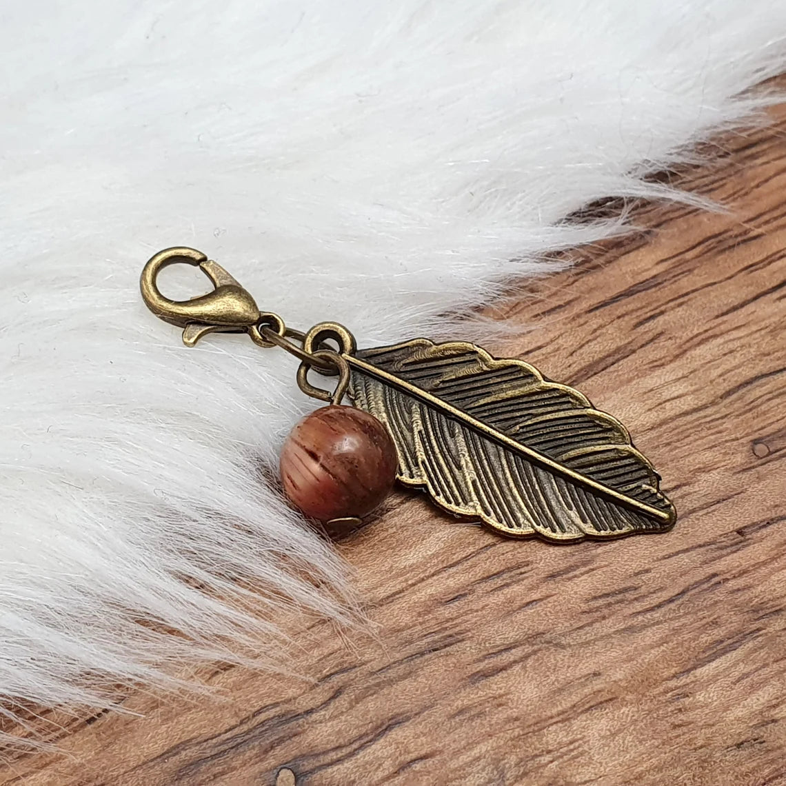 Charms Anhänger, Blatt, Tigerauge, antik bronzefarbig