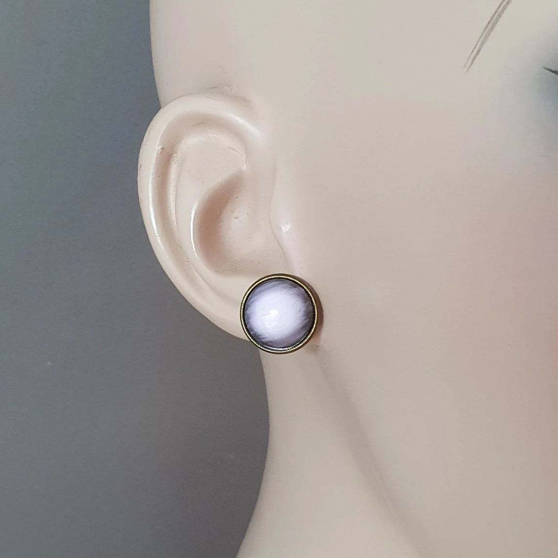 Ohrstecker, rosa Cabochon, antik Bronzefarbig